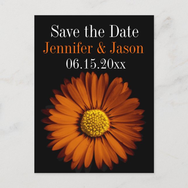 Orange Gerber Daisy Bröllop spara datum-kort Meddelande Vykort (Framsida)