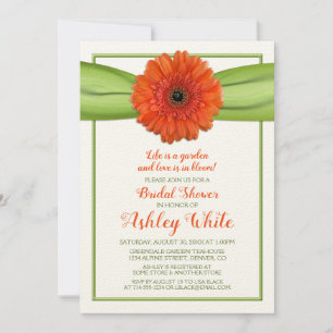 Orange Gerber Daisy Grön Bröllopsdusch Inbjudan