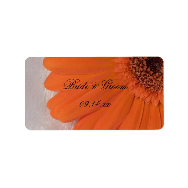 Orange Gerber Daisy och White Satin Bröllop Adressetikett (Framsidan)