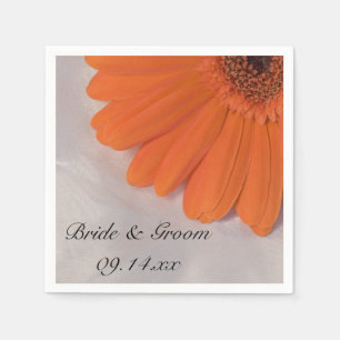 Orange Gerber Daisy och White Satin Bröllop Pappersservett