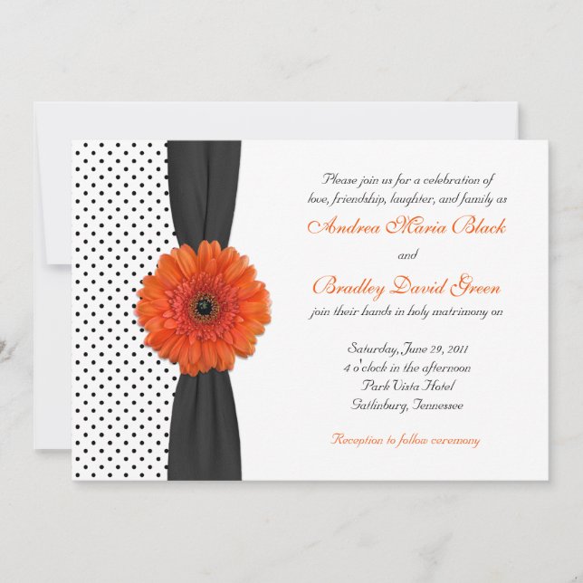 Orange Gerber Daisy Polka Dot Wedding bjudande in Inbjudningar (Framsida)