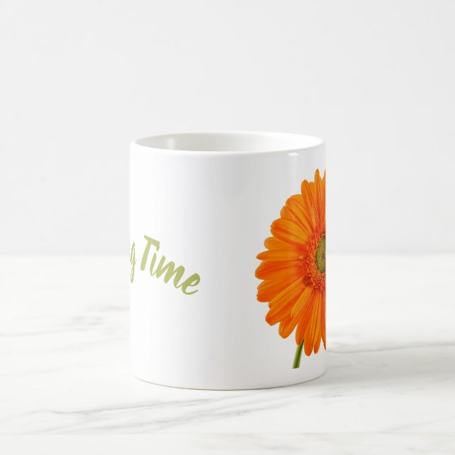 Orange gerbera-blommans vårbild med text kaffemugg (Center)