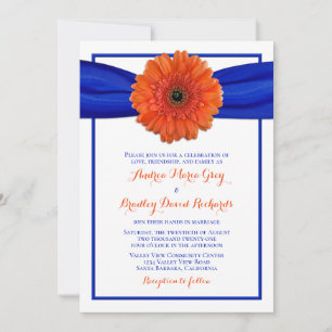 Orange Gerbera Daisy Blå Bröllopsinbjudan Inbjudningar