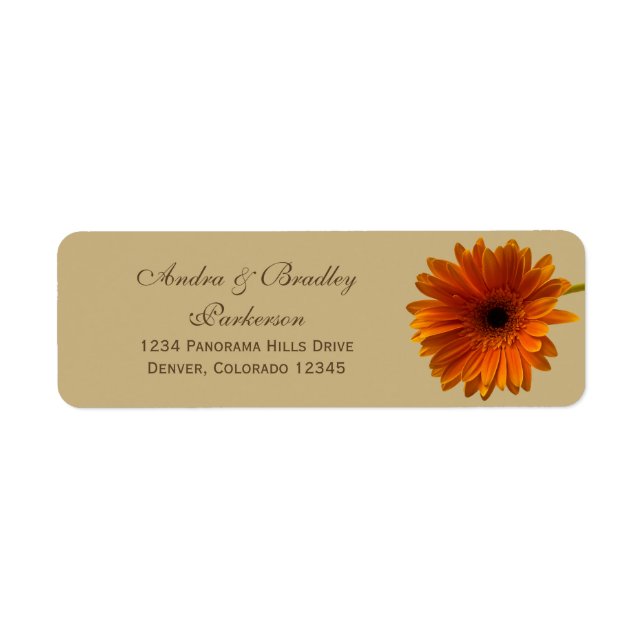 Orange Gerbera Daisy Bröllop Returetiketter Returadress Etikett (Framsidan)
