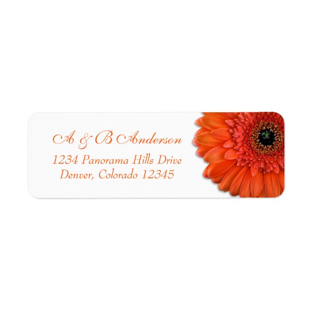 Orange Gerbera Daisy Bröllop Return-adressetikett Returadress Etikett (Framsidan)