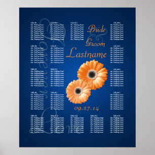 Orange Gerbera Daisy Bröllop Sittdiagram Poster