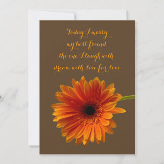 Orange Gerbera Daisy bröllopsinbjudan - Brown Inbjudningar