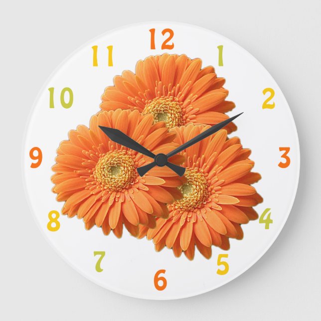 Orange Gerbera Daisy Clock Stor Klocka (Framsida)