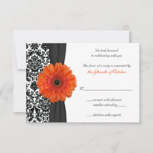 Orange Gerbera Daisy Damascerat Bröllops Svardkort OSA Kort