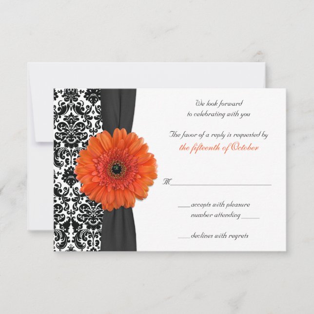 Orange Gerbera Daisy Damask bröllopskort OSA Kort (Framsida)