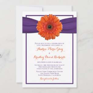 Orange Gerbera Daisy Lila bröllopsinbjudan Inbjudningar
