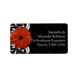 Orange Gerbera Daisy med Black and White Rulla Adressetikett