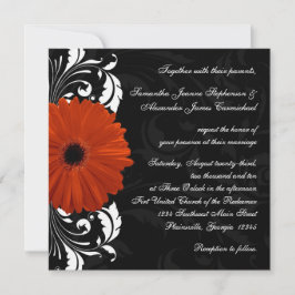 Orange Gerbera Daisy med Black and White Rulla Inbjudningar