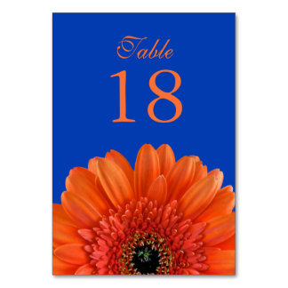 Orange Gerbera Daisy Royal Blue Bröllop Bordsnummer