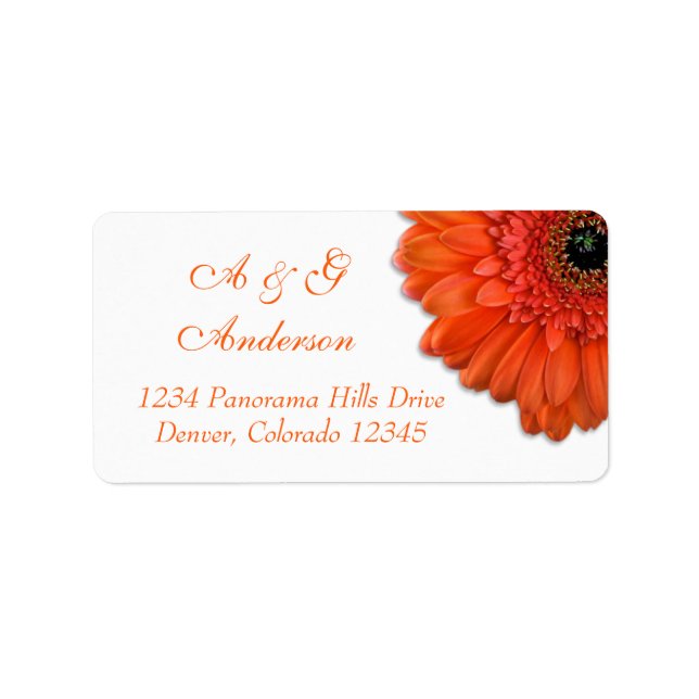 Orange Gerbera Daisy White Bröllop Adressetiketter (Framsidan)