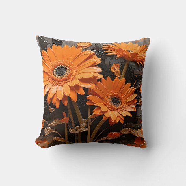 Orange Gerbera Flowers Painting Kudde (Framsida)