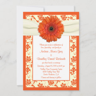 Orange Gerbera Ivory Blommigt bröllopsinbjudan Inbjudningar