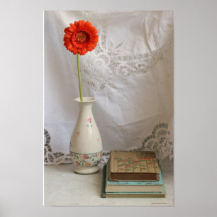Orange gerbera och bokar poster
