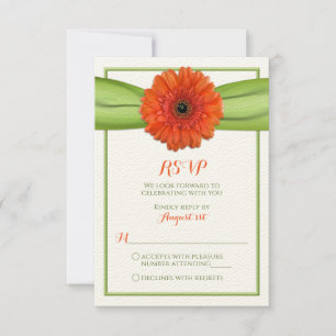 Orange Gerbera Tusensköna Grönt Bröllop Svarskort OSA Kort