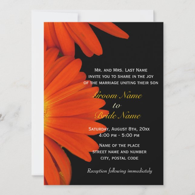 Orange gerbera tusenskönas bröllopsinbjudan inbjudningar (Framsida)