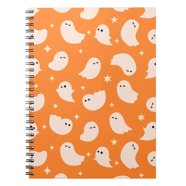 Orange Ghost Doodle Mönster Anteckningsbok (Framsidan)