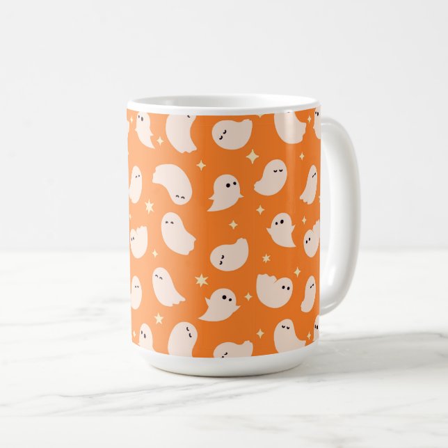 Orange Ghost Doodle Mönster Kaffemugg (Framsida höger)