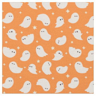 Orange Ghost Doodle Mönster Tyg