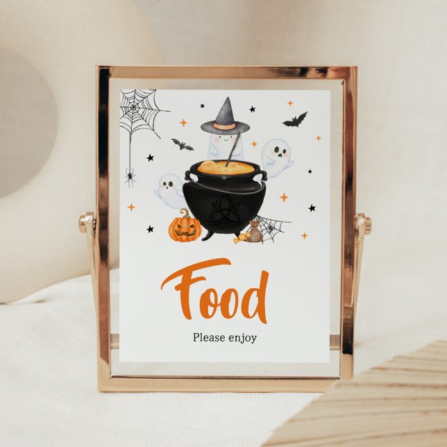 Orange Ghost Halloween Baby andas mat Poster (Baby is Brewing Baby Shower Food Sign)