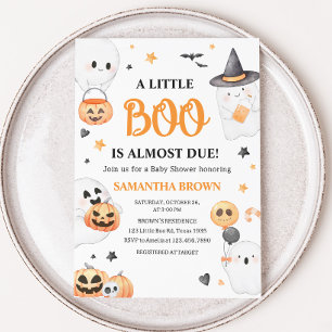 Orange Ghost Halloween Little Boo Baby Shower Inbjudningar