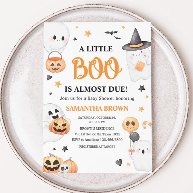 Orange Ghost Halloween Little Boo Baby Shower Inbjudningar (A Little Boo Baby Shower Invitation
)