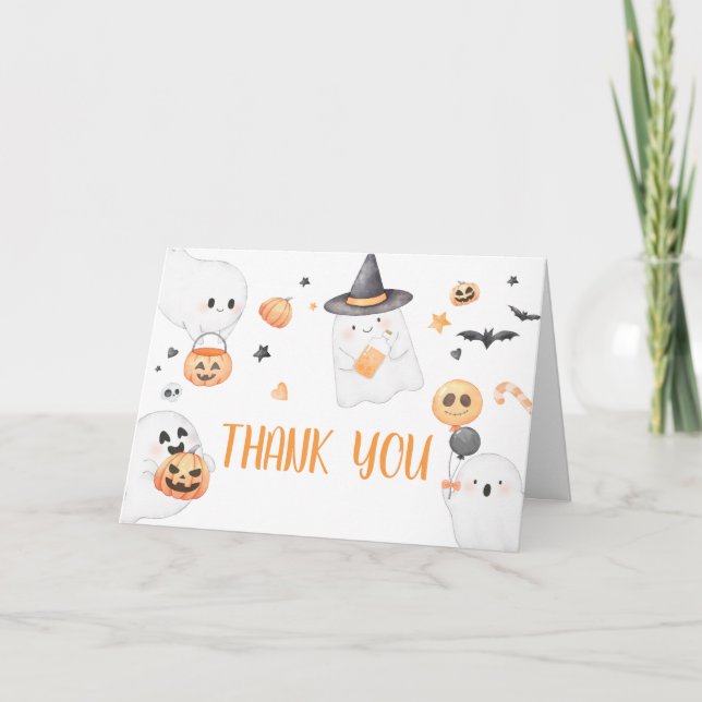 Orange Ghost Halloween Little Boo Baby Shower Tack Kort (Framsida)