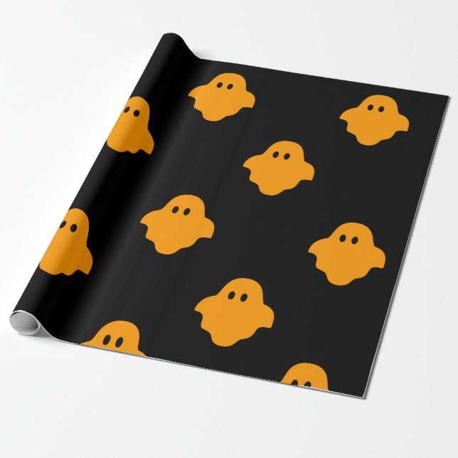 Orange Ghost Halloween-tema Presentpapper (Utrullad)