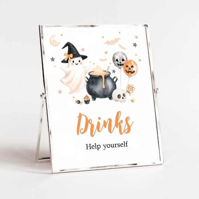 Orange Ghost Little Boo Dricker Skylt (Gender Neutral Little Boo Baby Shower Drinks Sign)