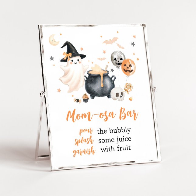 Orange Ghost Little Boo Mamma Osa Barskylt Poster (Gender Neutral Little Boo Baby Shower Mom Osa Bar SIgn)