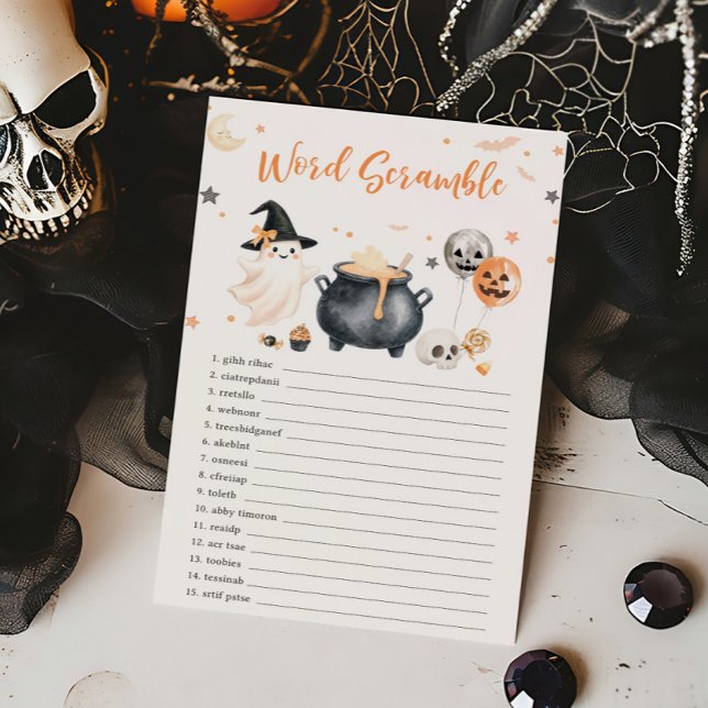 Orange Ghost Little Boo Ordspridningslek (Gender Neutral Baby Shower Word Scramble Game)