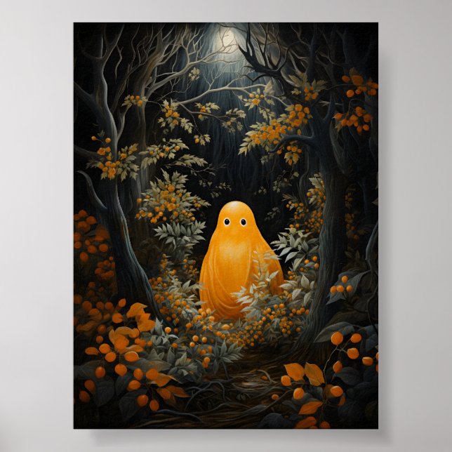 Orange Ghost-Lurking i Mörken under Träd Poster (Framsidan)