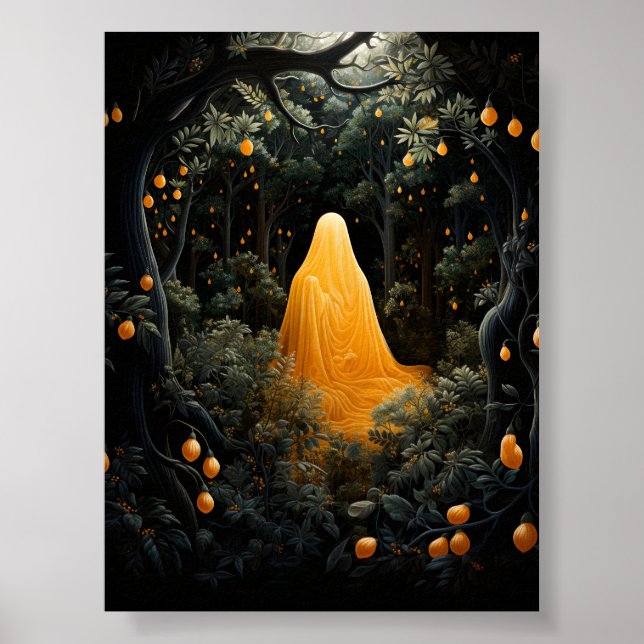 Orange Ghost-Lurking i Mörken under Träd Poster (Framsidan)