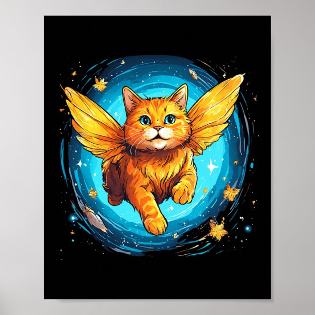 Orange Ginger Cat med fjäril Vingar i rymden Poster (Framsidan)