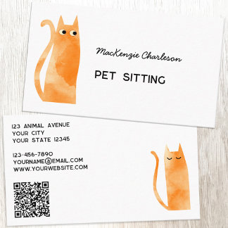 Orange Ginger Cat QR Code Pet Services Visitkort