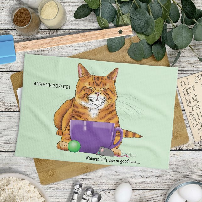 Orange Ginger Coffee Cat Funny Kökshandduk (Skapare uppladdad)