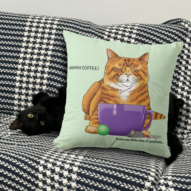 Orange Ginger Coffee Cat Funny Kudde (Skapare uppladdad)