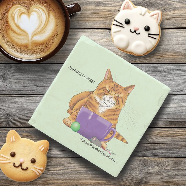 Orange Ginger Coffee Cat Funny Stenunderlägg (Skapare uppladdad)