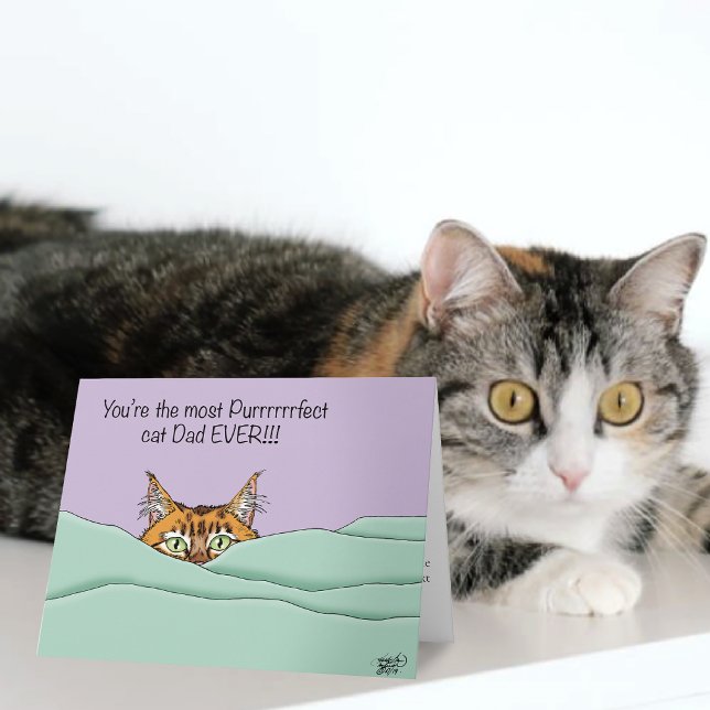Orange Ginger Lila Söt Katt Pappa Fars Dag Kort (Skapare uppladdad)