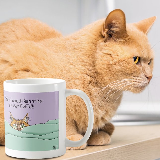 Orange Ginger Lila Söt Kattmamma Mors Dag Kaffemugg (Skapare uppladdad)