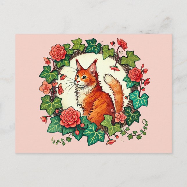 Orange Ginger Maine Coon Cat Vykort (Framsida)