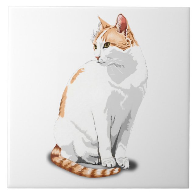 Orange Ginger och Vit Katt Anpassad Kakelplatta (Framsidan)