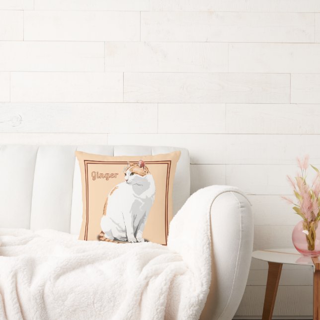 Orange Ginger och vit katt Personlig Kudde (Soffa)