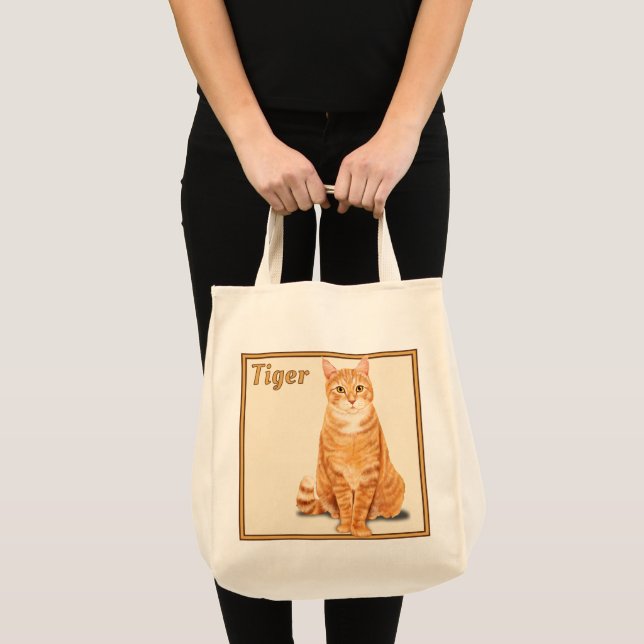 Orange Ginger Tabby Tiger Katt Personlig Matvaruko Tygkasse (Framsida (produkt))