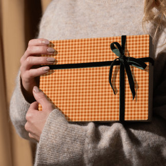 Orange Gingham Autumn Wrapping Papper Presentpapper