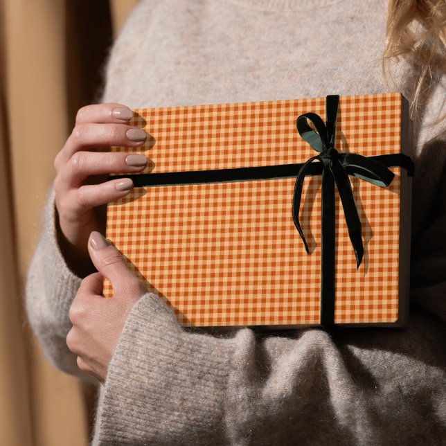Orange Gingham Autumn Wrapping Papper Presentpapper (Skapare uppladdad)